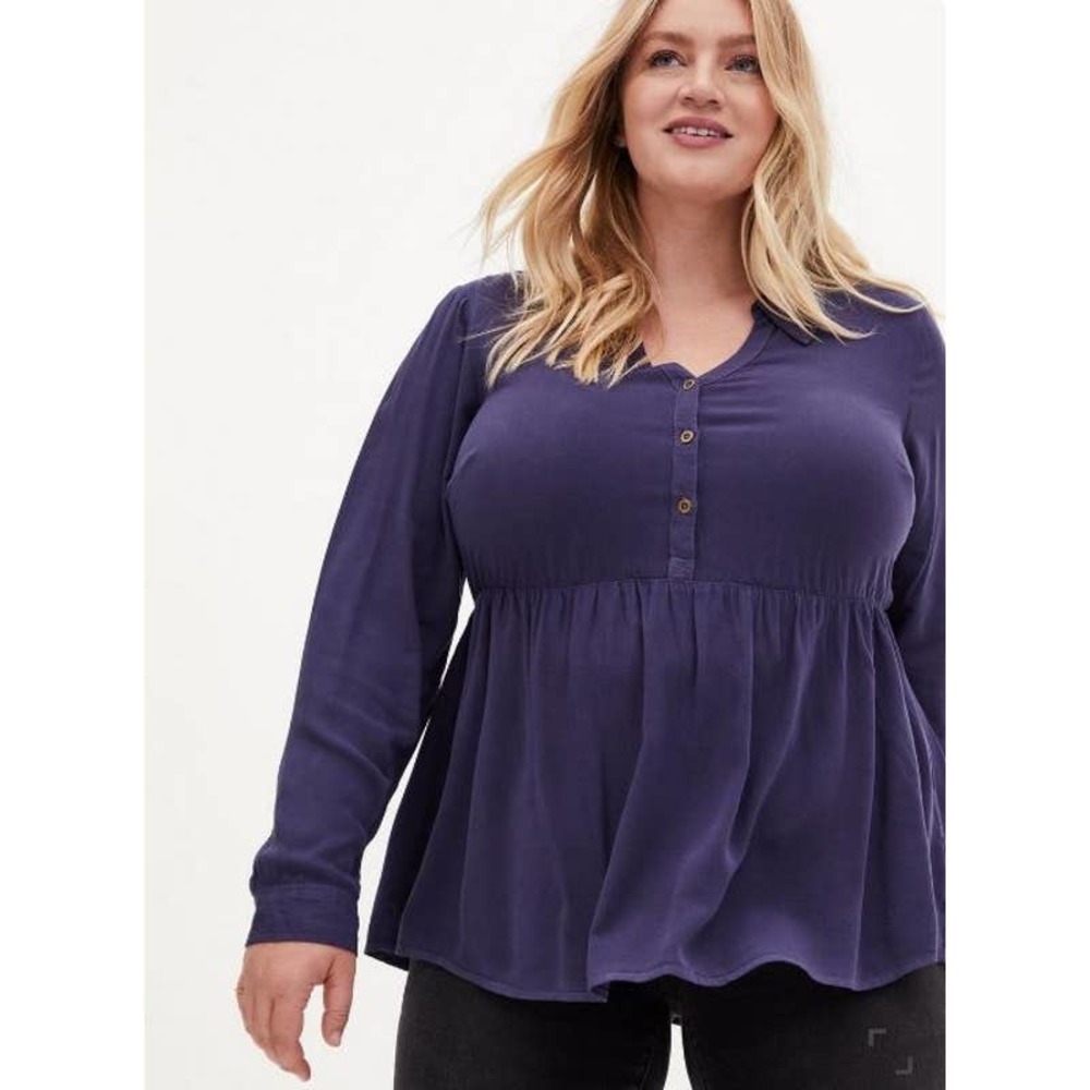 1X Babydoll TOP Swing High Low Tunic Blue Purple Blue Haze Torrid Blouse NEW - Picture 2 of 11
